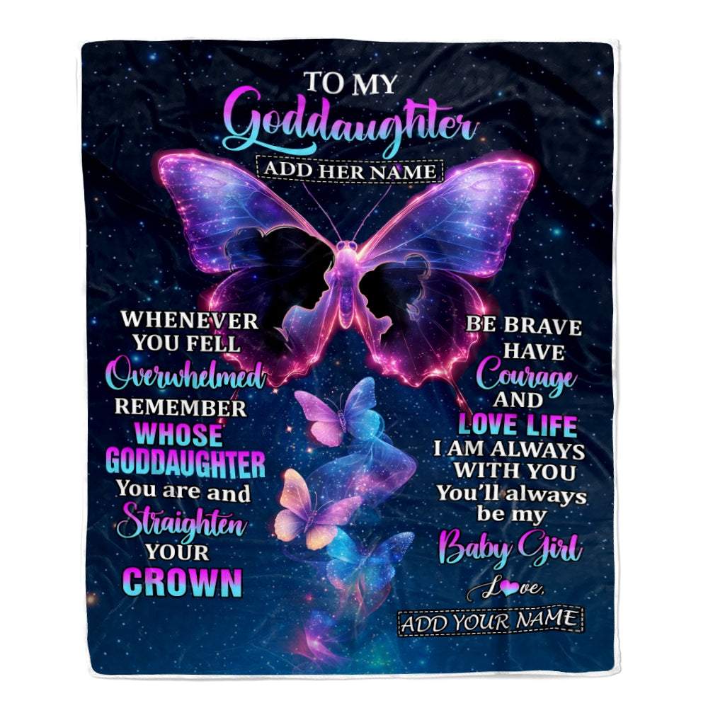 Personalized Gift For My Goddaughter From Godmother Blanket Butterfly Straighten Your Crown Goddaughter Gifts Birthday Valentines Christmas Fleece Blanket | siriusteestore