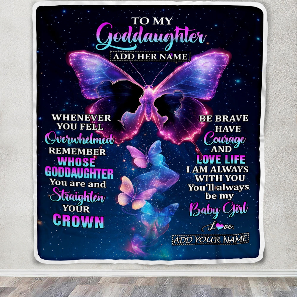 Personalized Gift For My Goddaughter From Godmother Blanket Butterfly Straighten Your Crown Goddaughter Gifts Birthday Valentines Christmas Fleece Blanket | siriusteestore