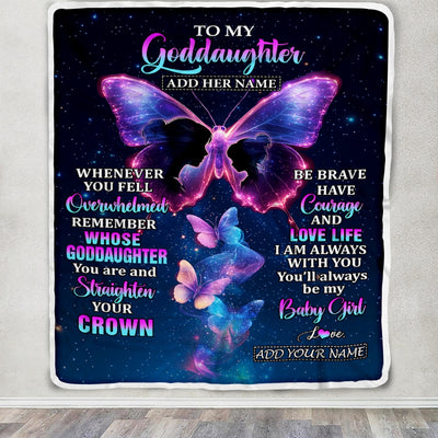 Personalized Gift For My Goddaughter From Godmother Blanket Butterfly Straighten Your Crown Goddaughter Gifts Birthday Valentines Christmas Fleece Blanket | siriusteestore
