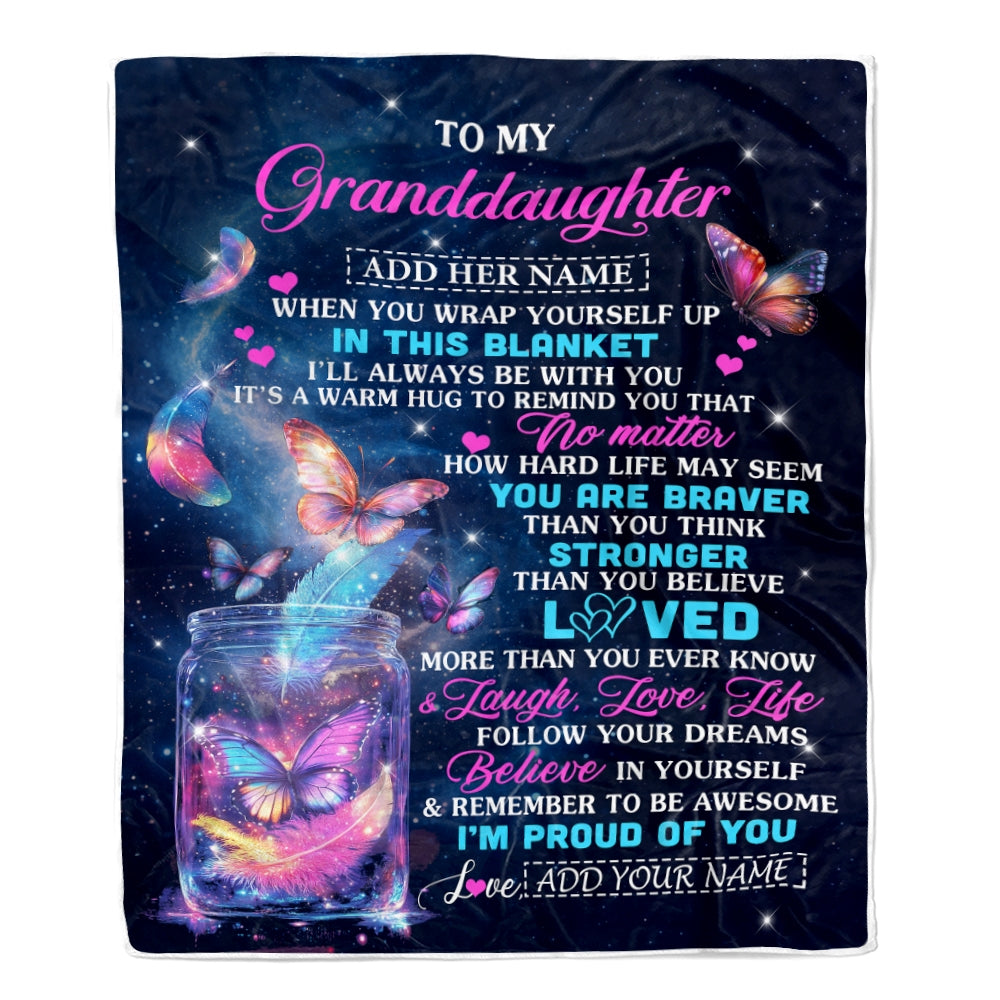 Personalized Gift For My Granddaughter From Grandma Blanket Birthday Present Butterfly I Love You Letter To My Granddaughter Gifts Christmas Fleece Blanket | siriusteestore