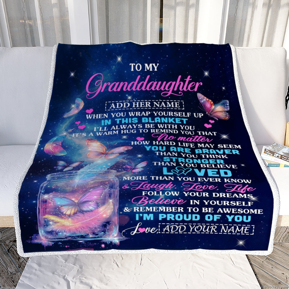 Personalized Gift For My Granddaughter From Grandma Blanket Birthday Present Butterfly I Love You Letter To My Granddaughter Gifts Christmas Fleece Blanket | siriusteestore