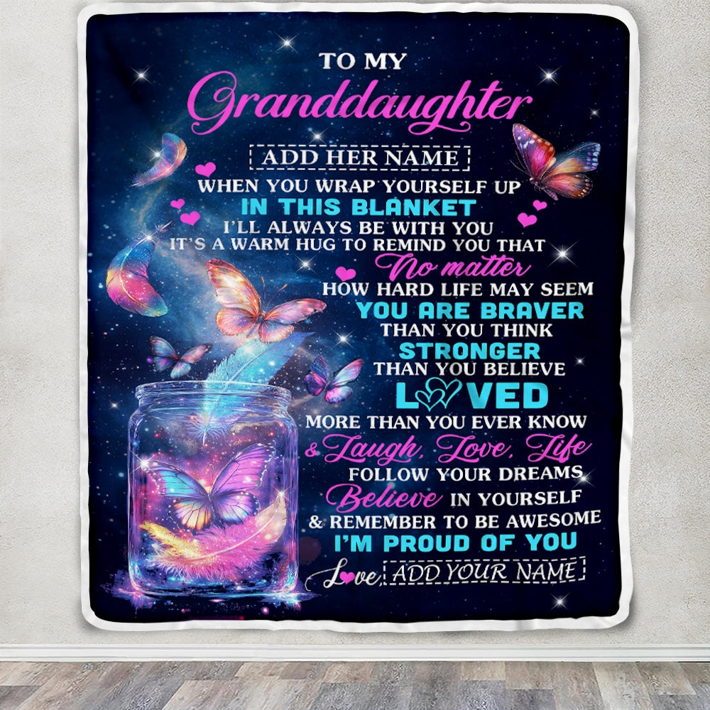 Personalized Gift For My Granddaughter From Grandma Blanket Birthday Present Butterfly I Love You Letter To My Granddaughter Gifts Christmas Fleece Blanket | siriusteestore