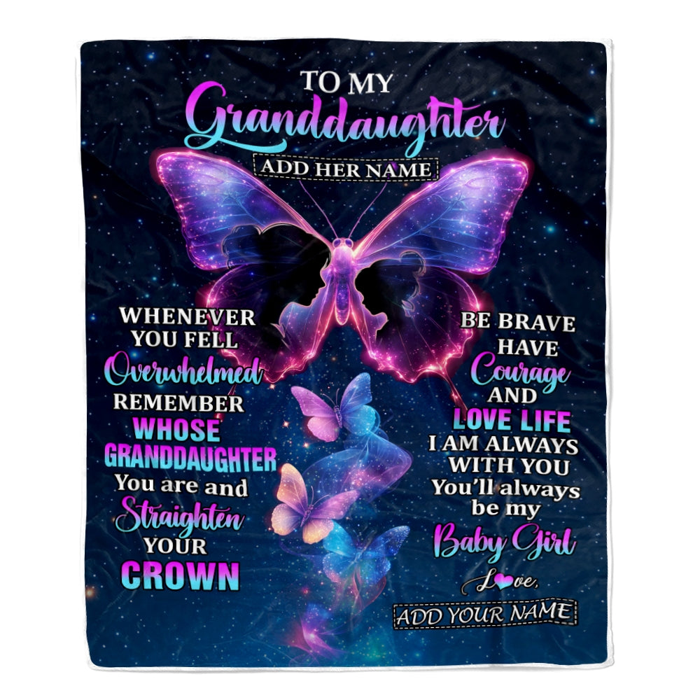 Personalized Gift For My Granddaughter From Grandma Blanket Butterfly Straighten Your Crown Granddaughter Gifts Birthday Graduation Christmas Fleece Blanket | siriusteestore