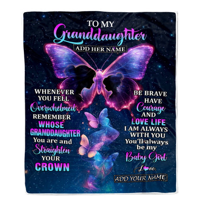 Personalized Gift For My Granddaughter From Grandma Blanket Butterfly Straighten Your Crown Granddaughter Gifts Birthday Graduation Christmas Fleece Blanket | siriusteestore