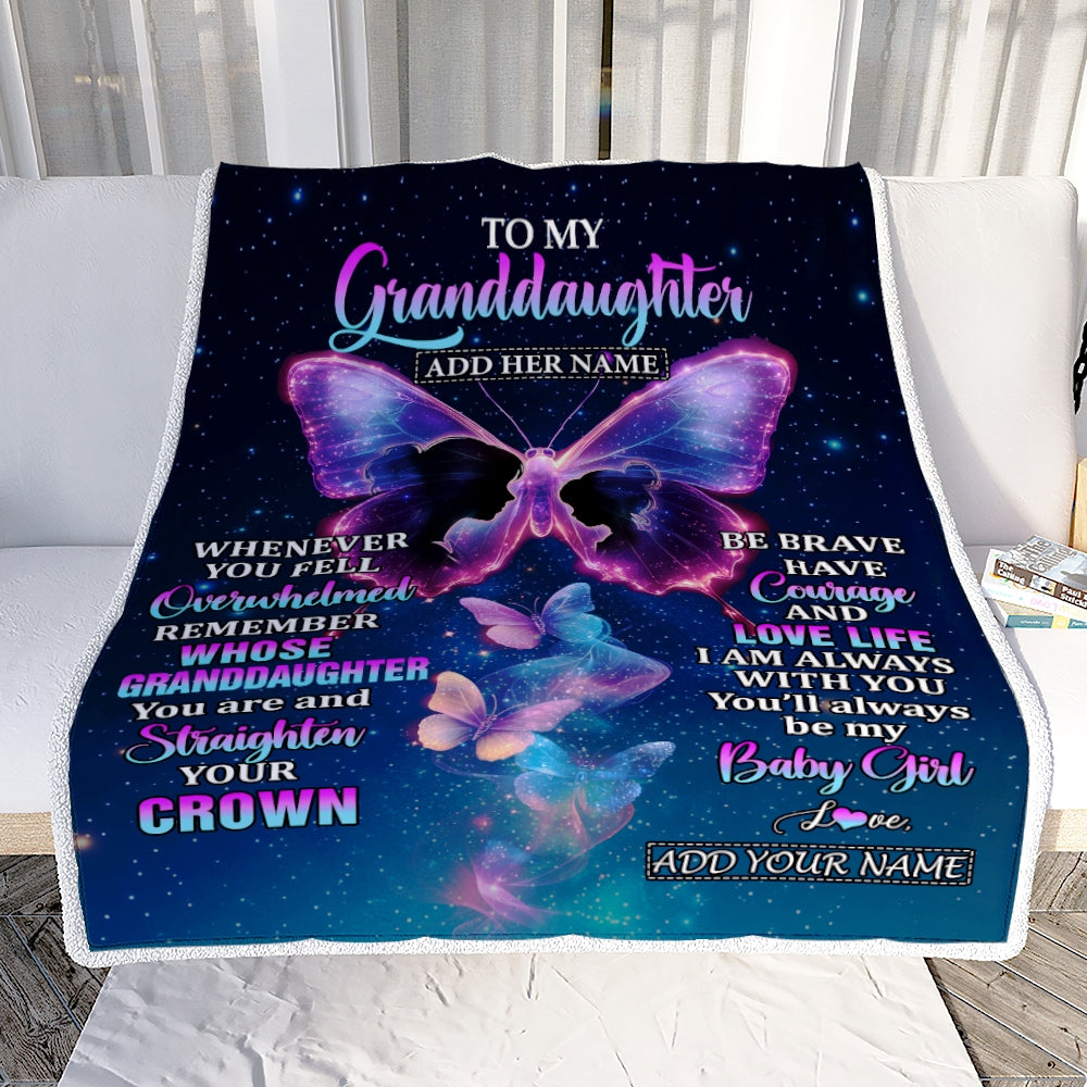 Personalized Gift For My Granddaughter From Grandma Blanket Butterfly Straighten Your Crown Granddaughter Gifts Birthday Graduation Christmas Fleece Blanket | siriusteestore