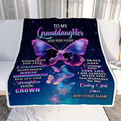Personalized Gift For My Granddaughter From Grandma Blanket Butterfly Straighten Your Crown Granddaughter Gifts Birthday Graduation Christmas Fleece Blanket | siriusteestore