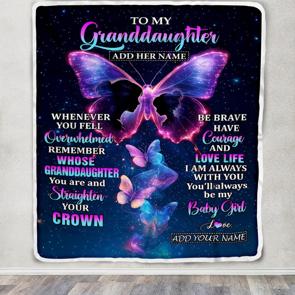 Personalized Gift For My Granddaughter From Grandma Blanket Butterfly Straighten Your Crown Granddaughter Gifts Birthday Graduation Christmas Fleece Blanket | siriusteestore