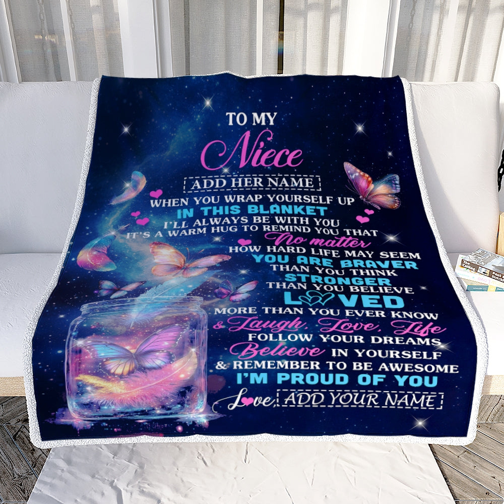 Personalized Gift For My Niece From Aunt Blanket Birthday Present Butterfly I Love You Letter To My Niece Gifts Graduation Christmas Custom Fleece Blanket | siriusteestore