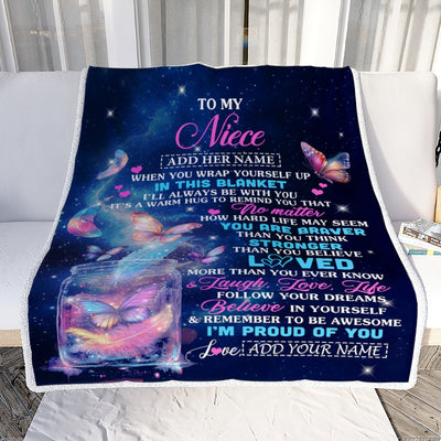 Personalized Gift For My Niece From Aunt Blanket Birthday Present Butterfly I Love You Letter To My Niece Gifts Graduation Christmas Custom Fleece Blanket | siriusteestore