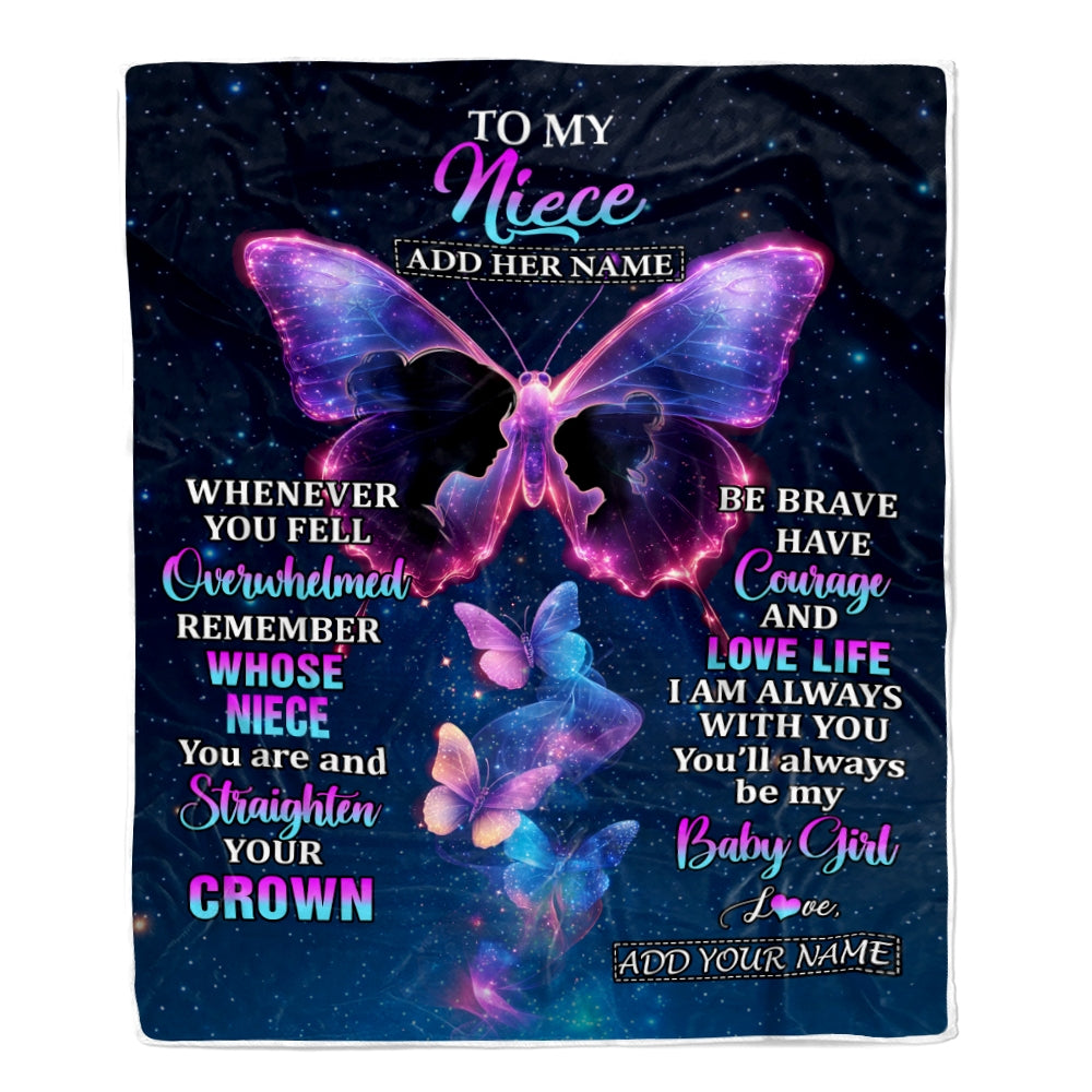 Personalized Gift For My Niece From Aunt Blanket Butterfly Straighten Your Crown Niece Gifts Birthday Valentines Graduation Christmas Custom Fleece Blanket | siriusteestore