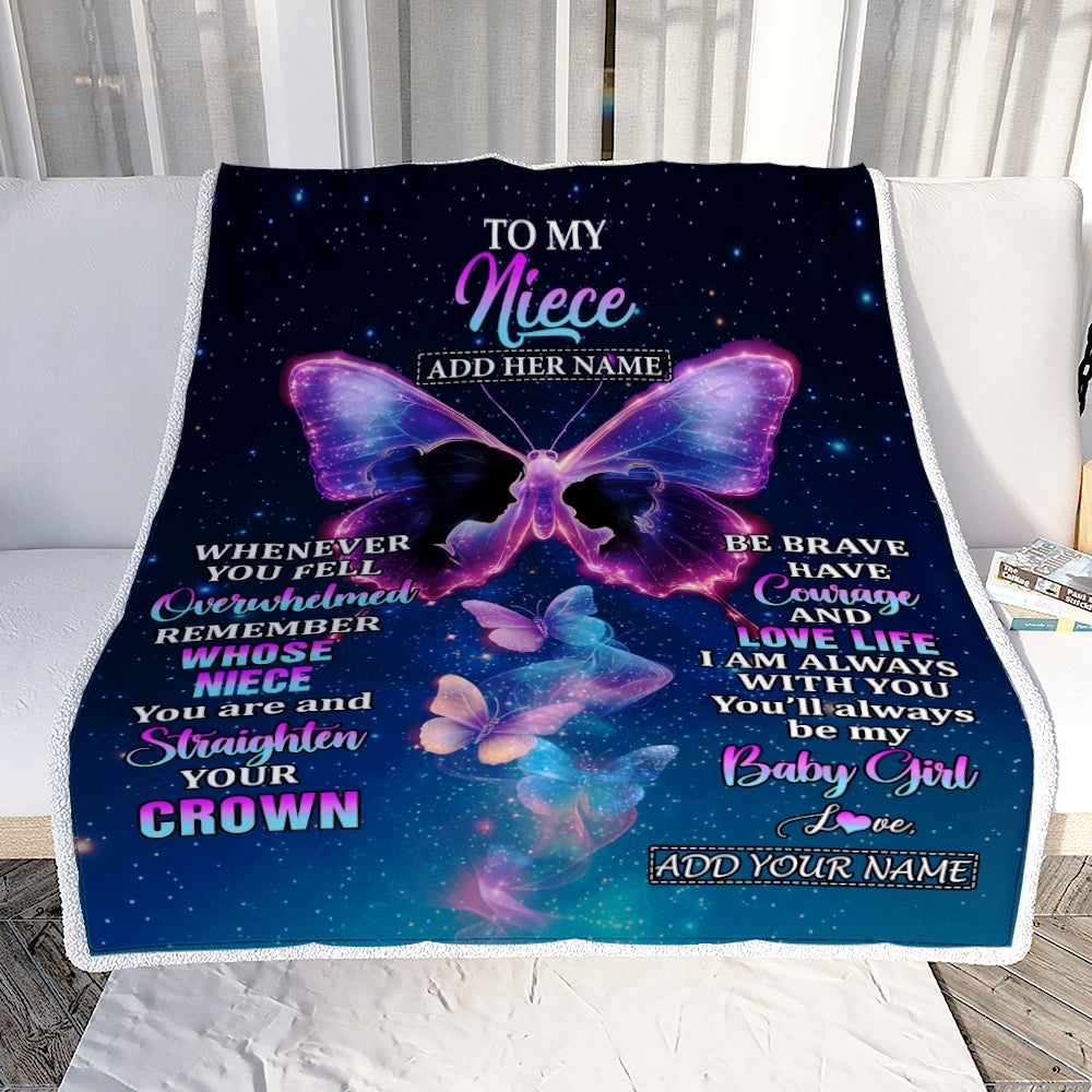 Personalized Gift For My Niece From Aunt Blanket Butterfly Straighten Your Crown Niece Gifts Birthday Valentines Graduation Christmas Custom Fleece Blanket | siriusteestore