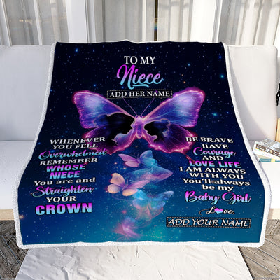 Personalized Gift For My Niece From Aunt Blanket Butterfly Straighten Your Crown Niece Gifts Birthday Valentines Graduation Christmas Custom Fleece Blanket | siriusteestore