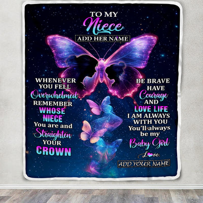 Personalized Gift For My Niece From Aunt Blanket Butterfly Straighten Your Crown Niece Gifts Birthday Valentines Graduation Christmas Custom Fleece Blanket | siriusteestore
