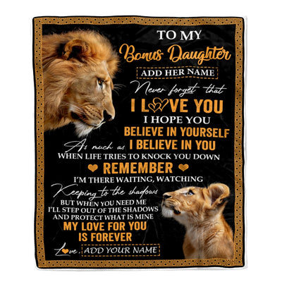 Personalized Gifts For Bonus Daughter Blanket From Stepdad Step Dad Lion My Love For You Is Forever Stepdaughter Birthday Gifts Christmas Fleece Blanket | siriusteestore