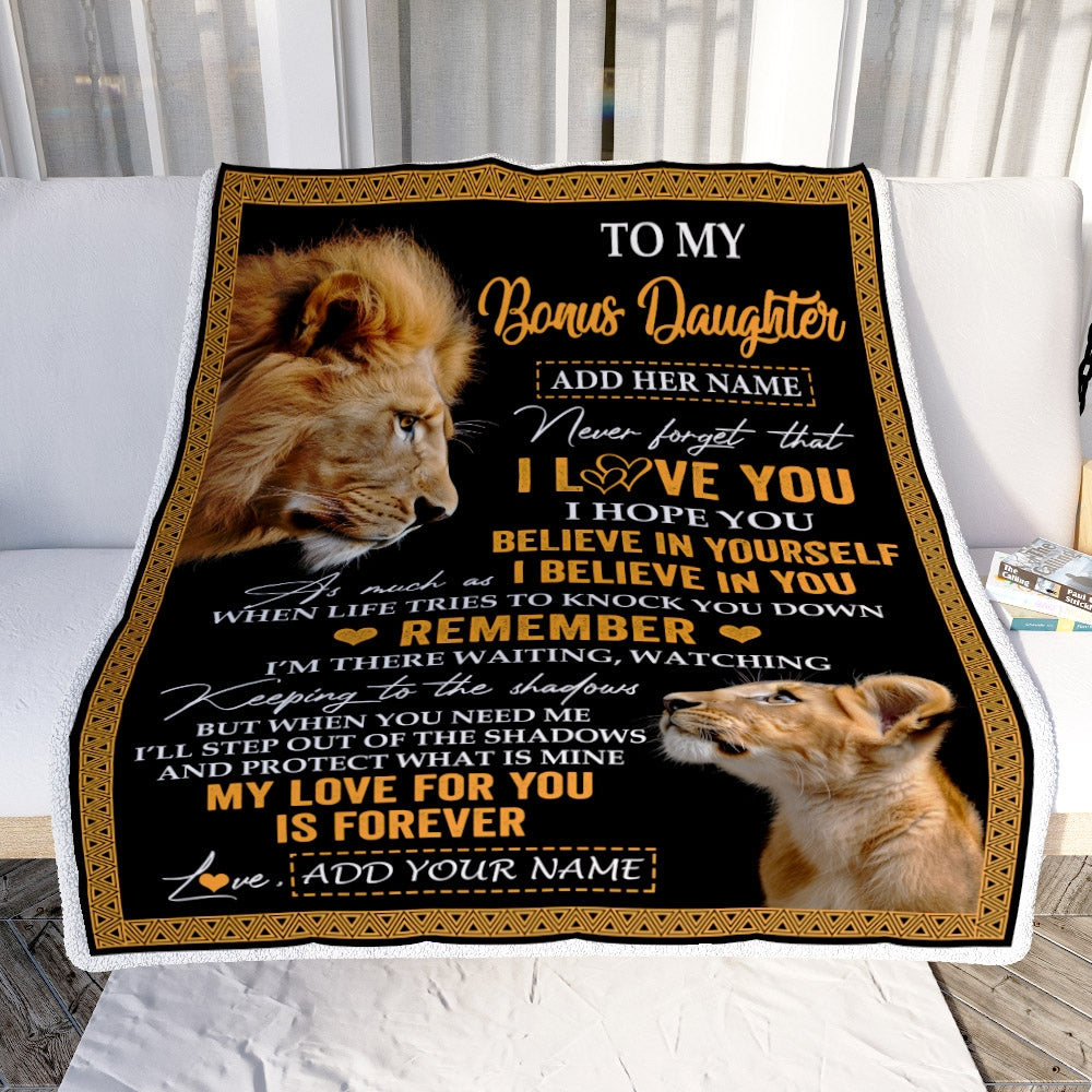 Personalized Gifts For Bonus Daughter Blanket From Stepdad Step Dad Lion My Love For You Is Forever Stepdaughter Birthday Gifts Christmas Fleece Blanket | siriusteestore