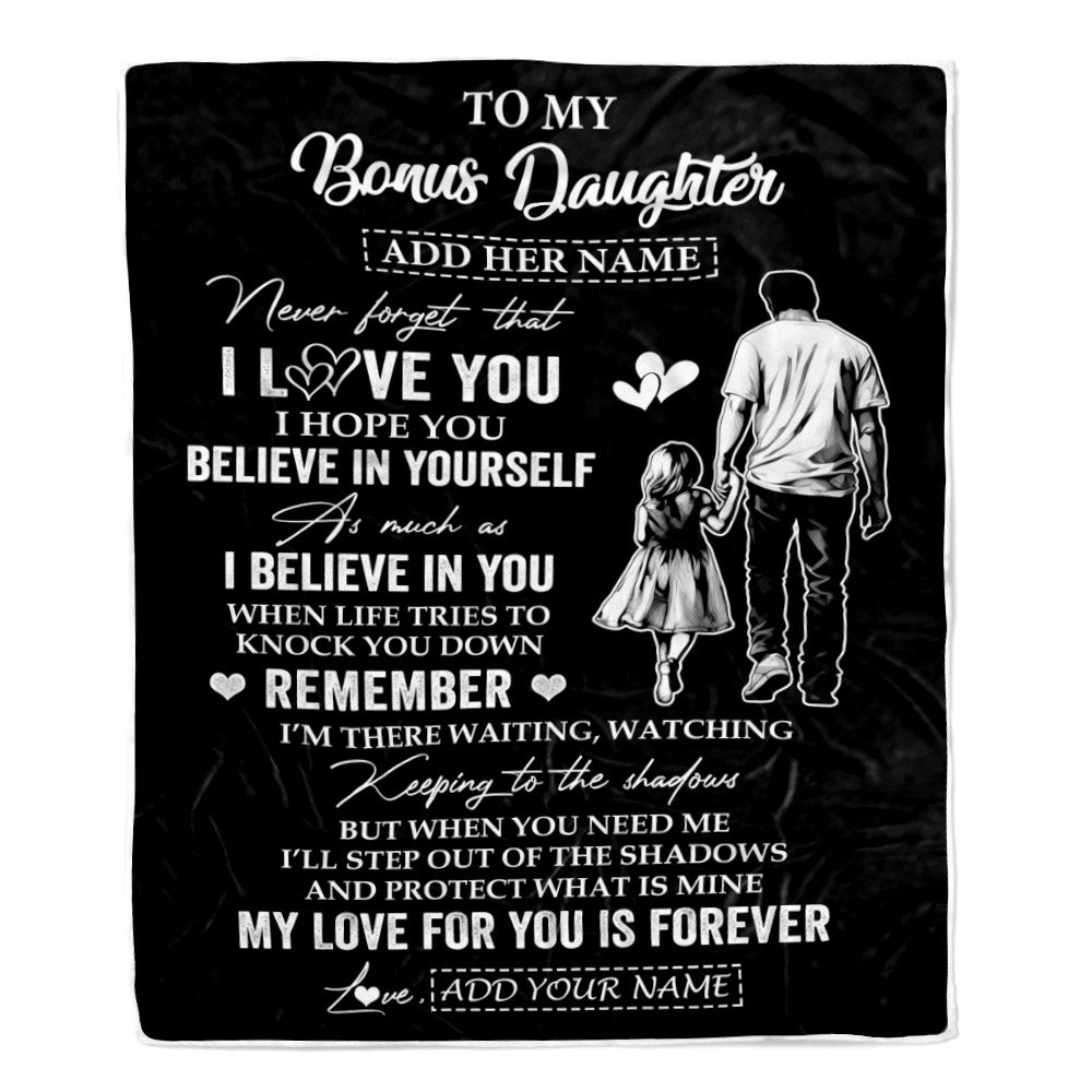 Personalized Gifts For Bonus Daughter Blanket From Stepfather Stepdad My Love For You Is Forever Stepdaughter Birthday Gifts Christmas Custom Fleece Blanket | siriusteestore