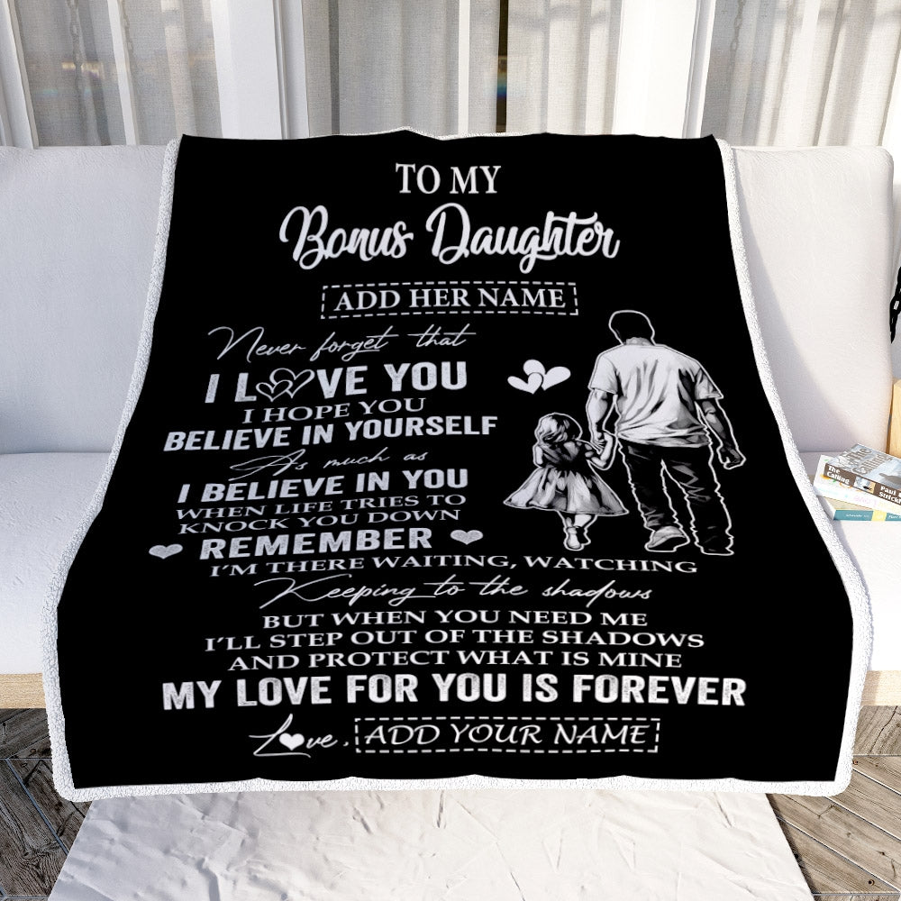 Personalized Gifts For Bonus Daughter Blanket From Stepfather Stepdad My Love For You Is Forever Stepdaughter Birthday Gifts Christmas Custom Fleece Blanket | siriusteestore