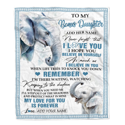 Personalized Gifts For Bonus Daughter Blanket From Stepmother Dad Elephant My Love For You Is Forever Stepdaughter Birthday Gifts Christmas Fleece Blanket | siriusteestore