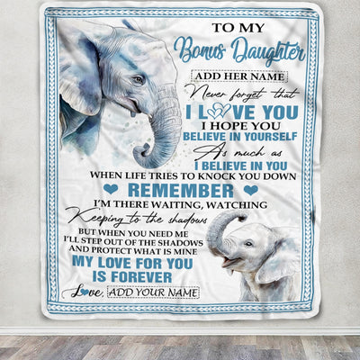 Personalized Gifts For Bonus Daughter Blanket From Stepmother Dad Elephant My Love For You Is Forever Stepdaughter Birthday Gifts Christmas Fleece Blanket | siriusteestore