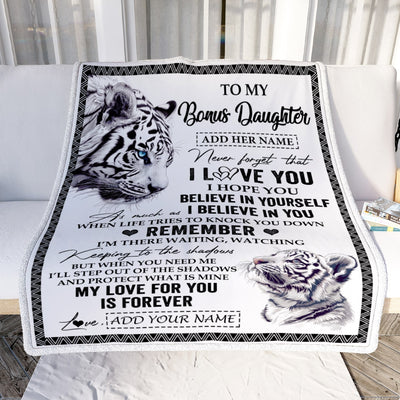 Personalized Gifts For Bonus Daughter Blanket From Stepmother Dad White Tiger My Love For You Is Forever Stepdaughter Birthday Gifts Christmas Fleece Blanket | siriusteestore