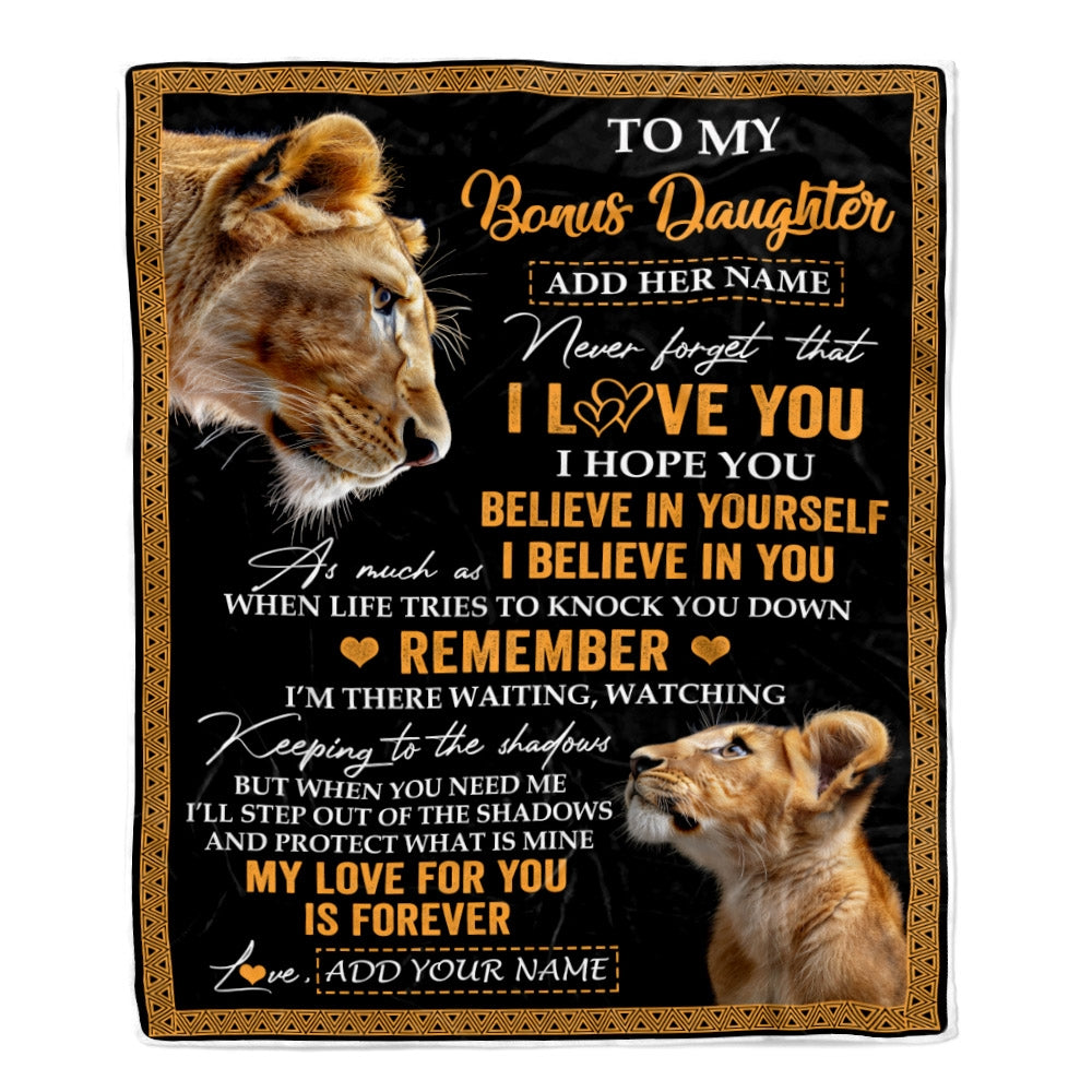 Personalized Gifts For Bonus Daughter Blanket From Stepmother Lion My Love For You Is Forever Stepdaughter Birthday Gifts Christmas Fleece Blanket | siriusteestore