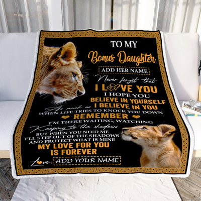 Personalized Gifts For Bonus Daughter Blanket From Stepmother Lion My Love For You Is Forever Stepdaughter Birthday Gifts Christmas Fleece Blanket | siriusteestore