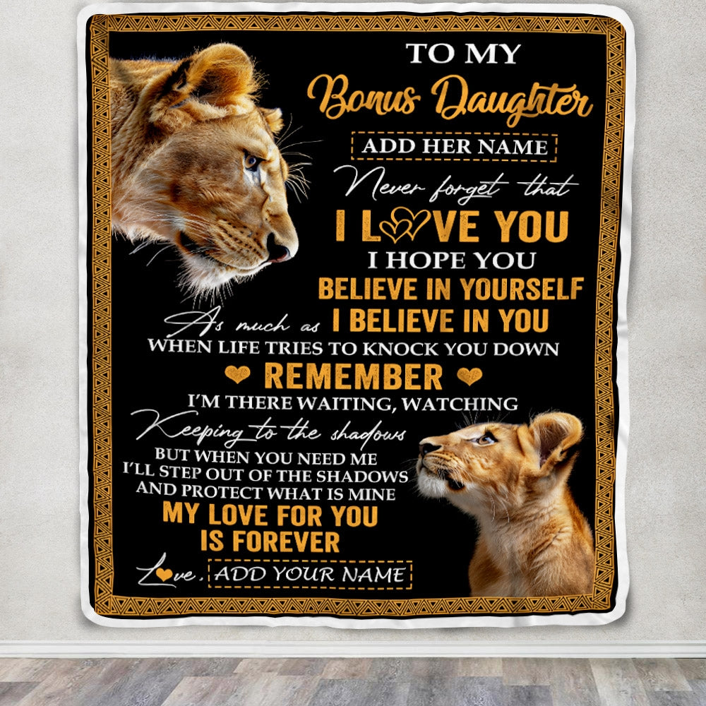 Personalized Gifts For Bonus Daughter Blanket From Stepmother Lion My Love For You Is Forever Stepdaughter Birthday Gifts Christmas Fleece Blanket | siriusteestore