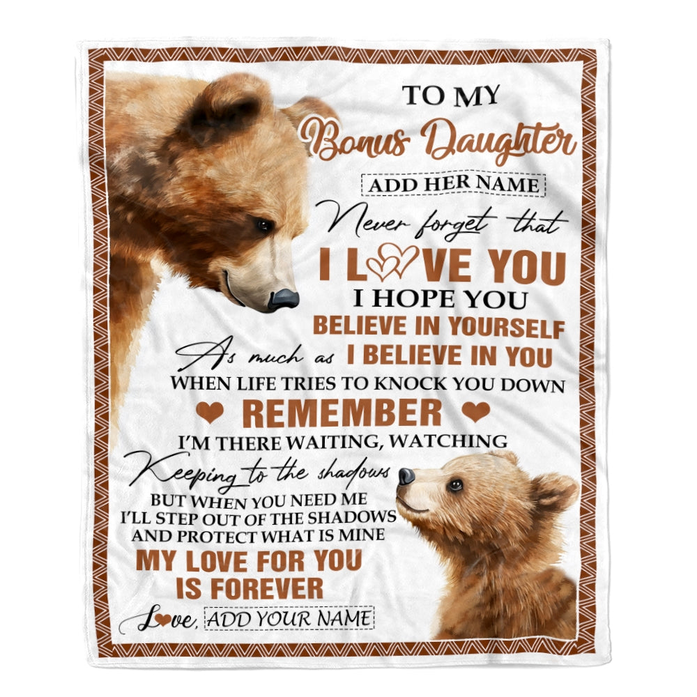 Personalized Gifts For Bonus Daughter Blanket From Stepmother Stepdad Bear My Love For You Is Forever Stepdaughter Birthday Gifts Christmas Fleece Blanket | siriusteestore