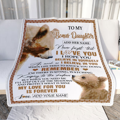 Personalized Gifts For Bonus Daughter Blanket From Stepmother Stepdad Bear My Love For You Is Forever Stepdaughter Birthday Gifts Christmas Fleece Blanket | siriusteestore