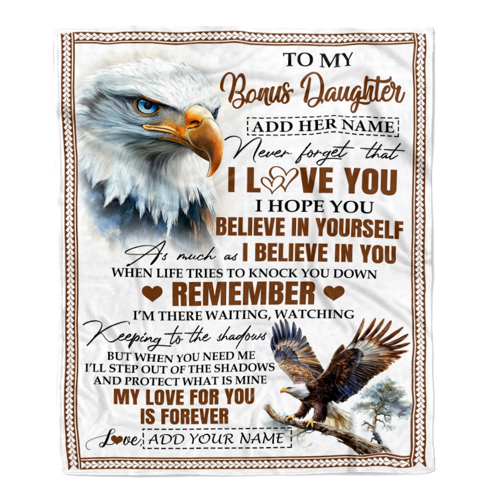 Personalized Gifts For Bonus Daughter Blanket From Stepmother Stepdad Eagle My Love For You Is Forever Stepdaughter Birthday Gifts Christmas Fleece Blanket | siriusteestore