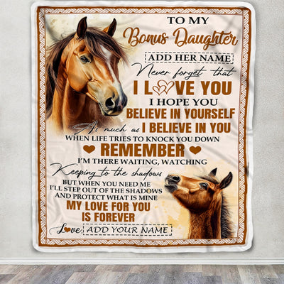 Personalized Gifts For Bonus Daughter Blanket From Stepmother Stepdad Horse My Love For You Is Forever Stepdaughter Birthday Gifts Christmas Fleece Blanket | siriusteestore