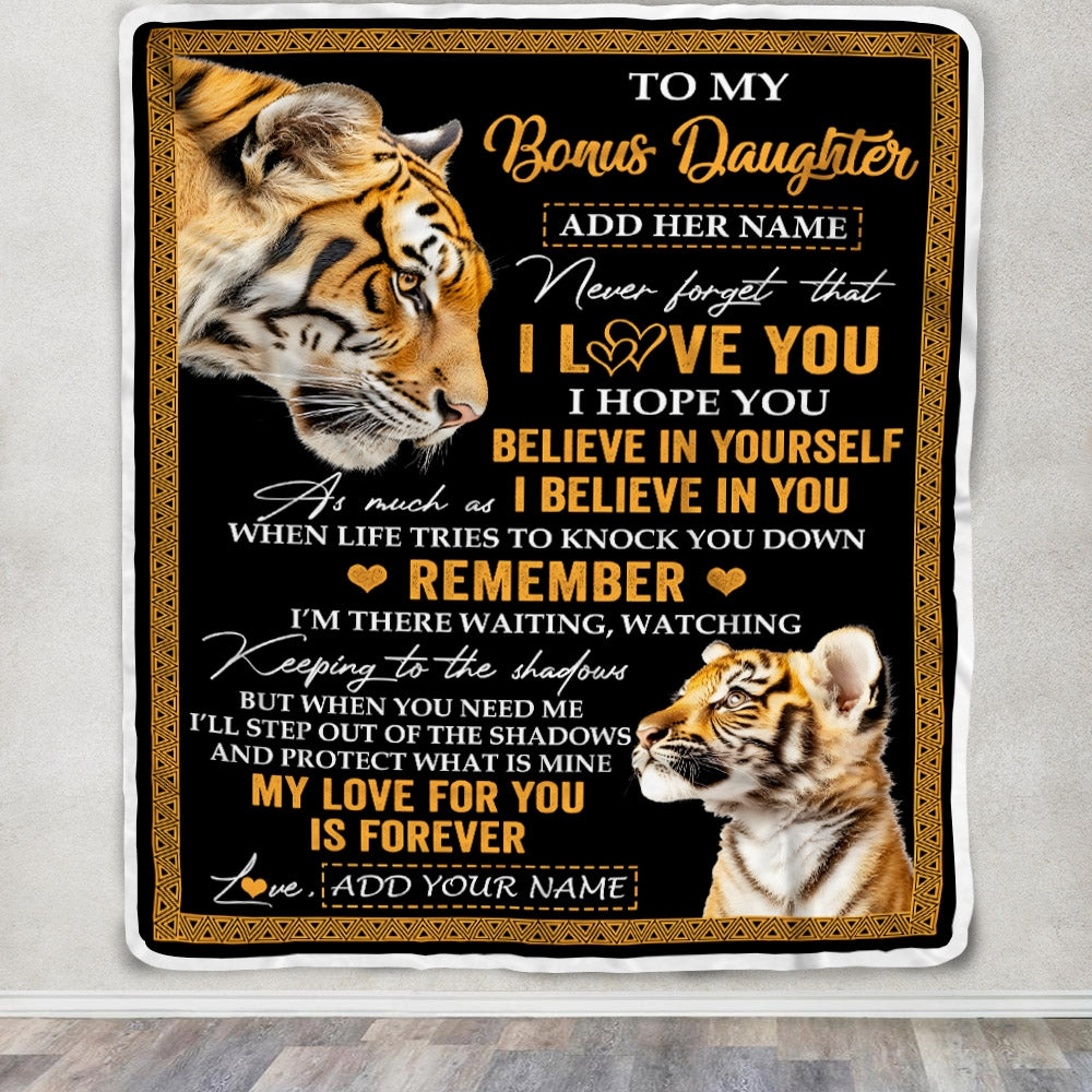Personalized Gifts For Bonus Daughter Blanket From Stepmother Stepdad Tiger My Love For You Is Forever Stepdaughter Birthday Gifts Christmas Fleece Blanket | siriusteestore