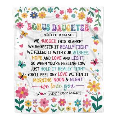 Personalized Gifts For Bonus Daughter From Mom Dad Blanket We Hugged This Blanket Floral Presents Birthday Gift For Stepdaughter Gifts Custom Fleece Blanket | siriusteestore