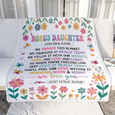 Personalized Gifts For Bonus Daughter From Mom Dad Blanket We Hugged This Blanket Floral Presents Birthday Gift For Stepdaughter Gifts Custom Fleece Blanket | siriusteestore