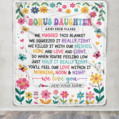 Personalized Gifts For Bonus Daughter From Mom Dad Blanket We Hugged This Blanket Floral Presents Birthday Gift For Stepdaughter Gifts Custom Fleece Blanket | siriusteestore