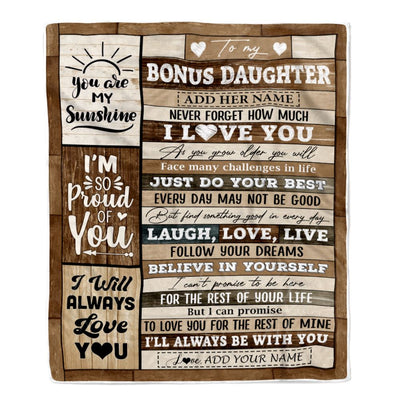 Personalized Gifts For Bonus Daughter From Step Mom Blanket Wood Love You Mothers Day Stepdaughter Gifts Birthday Graduation Christmas Customized Fleece Blanket | siriusteestore