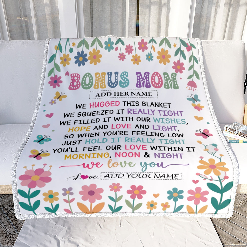 Personalized Gifts For Bonus Mom From Step Son Daughter Blanket We Hugged This Blanket Floral Presents Birthday Gift For Stepmom Gifts Custom Fleece Blanket | siriusteestore