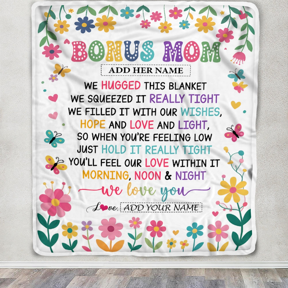 Personalized Gifts For Bonus Mom From Step Son Daughter Blanket We Hugged This Blanket Floral Presents Birthday Gift For Stepmom Gifts Custom Fleece Blanket | siriusteestore