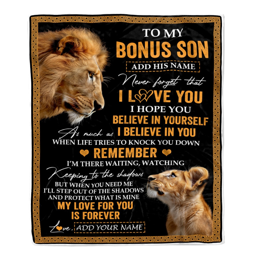 Personalized Gifts For Bonus Son Blanket From Stepdad Step Dad Lion My Love For You Is Forever Stepson Birthday Gifts Christmas Custom Fleece Blanket | siriusteestore