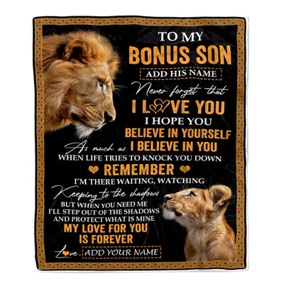 Personalized Gifts For Bonus Son Blanket From Stepdad Step Dad Lion My Love For You Is Forever Stepson Birthday Gifts Christmas Custom Fleece Blanket | siriusteestore
