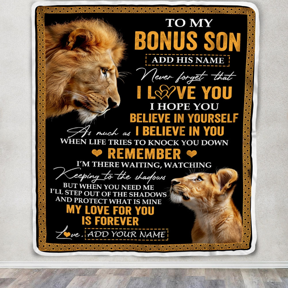 Personalized Gifts For Bonus Son Blanket From Stepdad Step Dad Lion My Love For You Is Forever Stepson Birthday Gifts Christmas Custom Fleece Blanket | siriusteestore