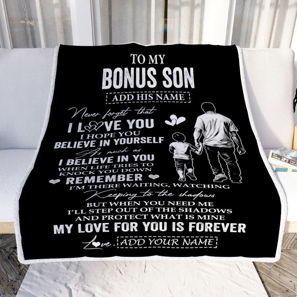Personalized Gifts For Bonus Son Blanket From Stepfather Stepdad My Love For You Is Forever Stepson Birthday Gifts Graduation Christmas Custom Fleece Blanket | siriusteestore