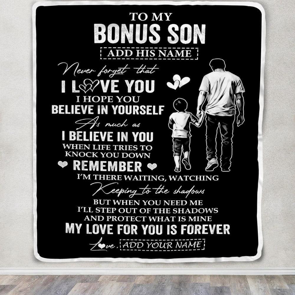 Personalized Gifts For Bonus Son Blanket From Stepfather Stepdad My Love For You Is Forever Stepson Birthday Gifts Graduation Christmas Custom Fleece Blanket | siriusteestore