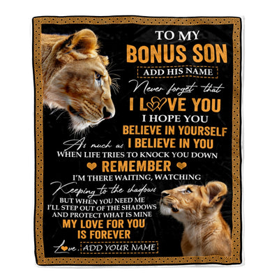 Personalized Gifts For Bonus Son Blanket From Stepmother Lion My Love For You Is Forever Stepson Birthday Gifts Christmas Custom Fleece Blanket | siriusteestore