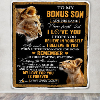 Personalized Gifts For Bonus Son Blanket From Stepmother Lion My Love For You Is Forever Stepson Birthday Gifts Christmas Custom Fleece Blanket | siriusteestore