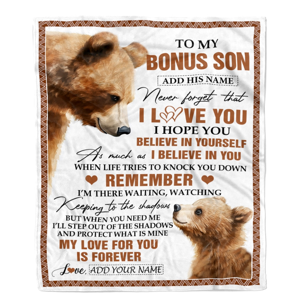 Personalized Gifts For Bonus Son Blanket From Stepmother Stepdad Bear My Love For You Is Forever Stepson Birthday Gifts Christmas Custom Fleece Blanket | siriusteestore