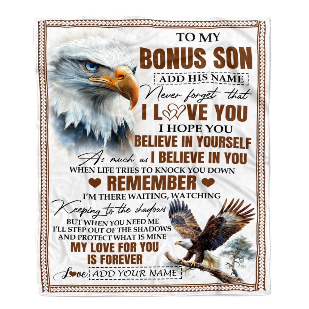 Personalized Gifts For Bonus Son Blanket From Stepmother Stepdad Eagle My Love For You Is Forever Stepson Birthday Gifts Christmas Custom Fleece Blanket | siriusteestore
