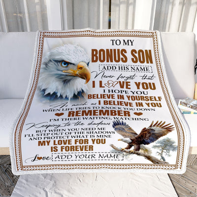 Personalized Gifts For Bonus Son Blanket From Stepmother Stepdad Eagle My Love For You Is Forever Stepson Birthday Gifts Christmas Custom Fleece Blanket | siriusteestore