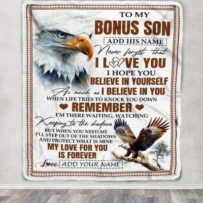 Personalized Gifts For Bonus Son Blanket From Stepmother Stepdad Eagle My Love For You Is Forever Stepson Birthday Gifts Christmas Custom Fleece Blanket | siriusteestore