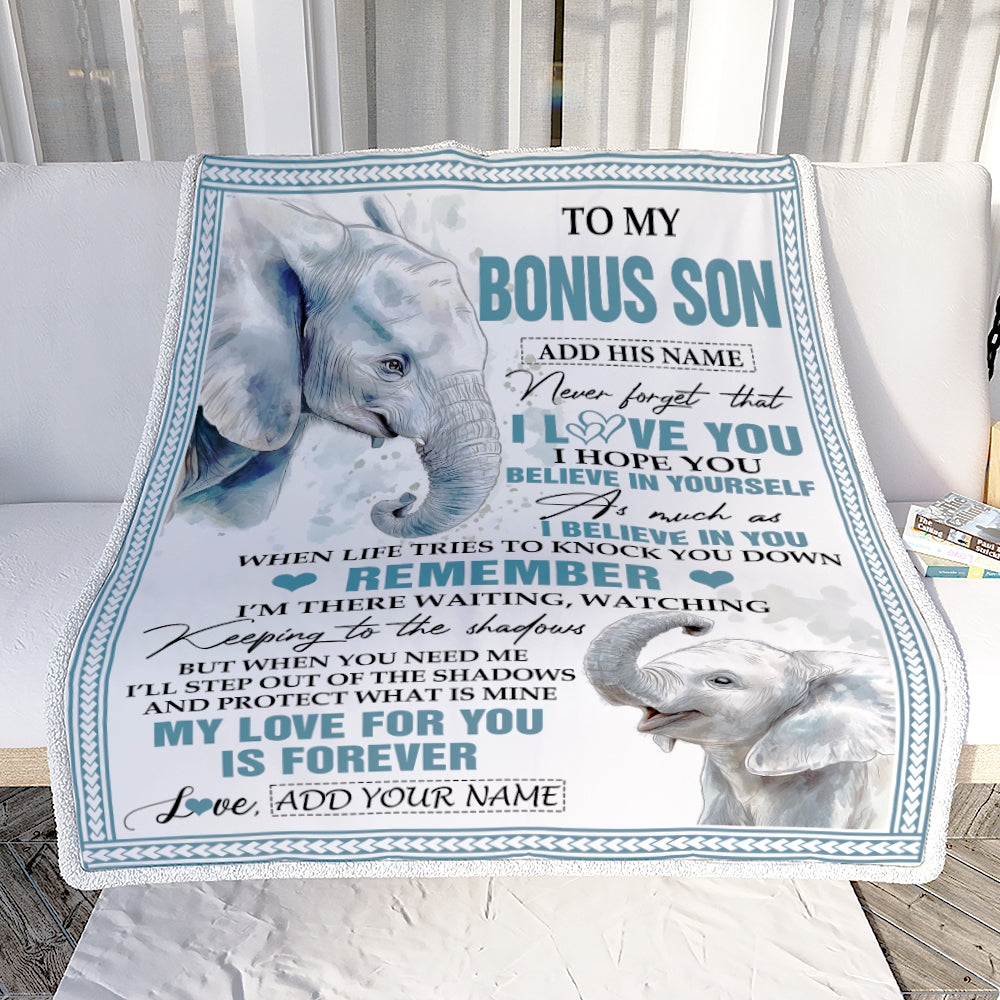 Personalized Gifts For Bonus Son Blanket From Stepmother Stepdad Elephant My Love For You Is Forever Stepson Birthday Gifts Christmas Custom Fleece Blanket | siriusteestore